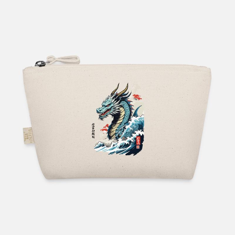 Vintage Ukiyo-E Kunst Japanischer Drache mit Kanji - Bio-Täschchen - Natur