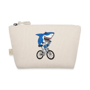 Shark Riding Bicycle T-Shirt Funny Cute Shark - Organic Pouch - nature - Front