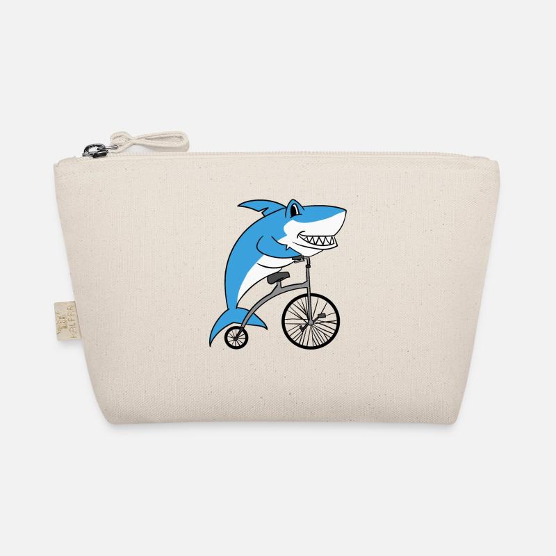 Shark Riding Retro Bicycle With Big Wheel Cyclist Organic Pouch