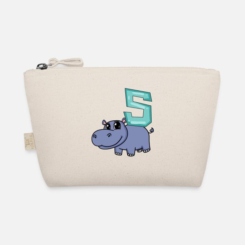 5th Birthday Motif Hippopotamus - Five Years Old Organic Pouch