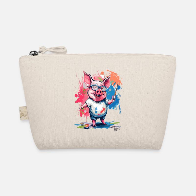 Buntes Bild und ein lustiges Maler-Schwein Bio-Täschchen