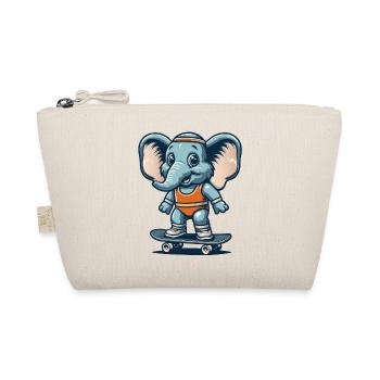 blauer Cartoon-Elefant auf dem Skateboard - Bio-Täschchen - Natur - Vorne