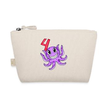 4th Birthday Motif Octopus - Four Years Old - Organic Pouch - nature - Front