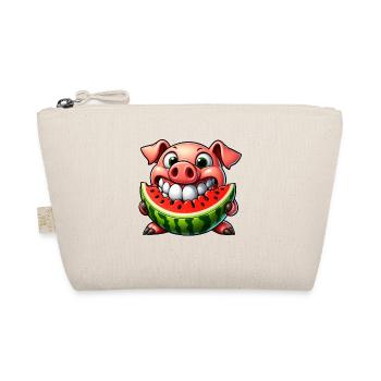 Whimsical Pig with Watermelon Joy and - Organic Pouch - nature - Front