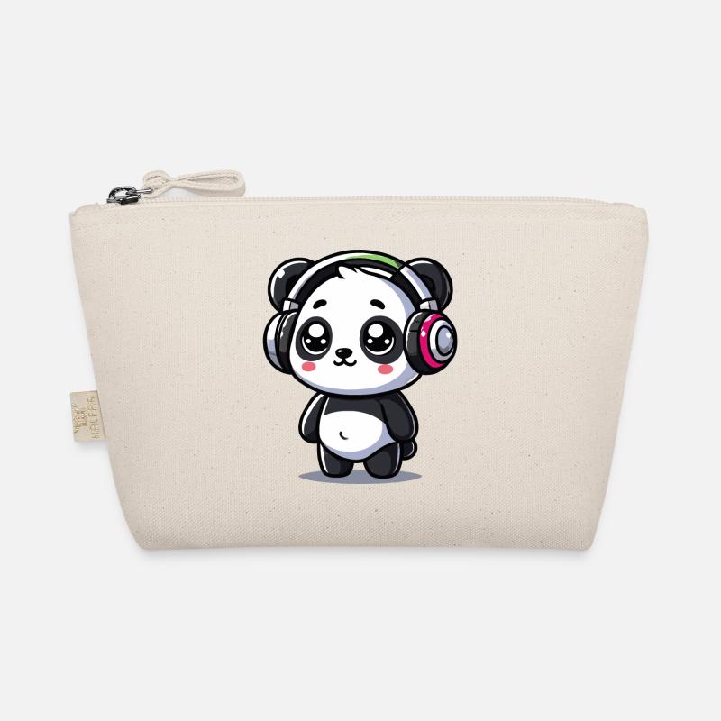 niedliches Panda Kopfhörer Motiv - Bio-Täschchen - Natur