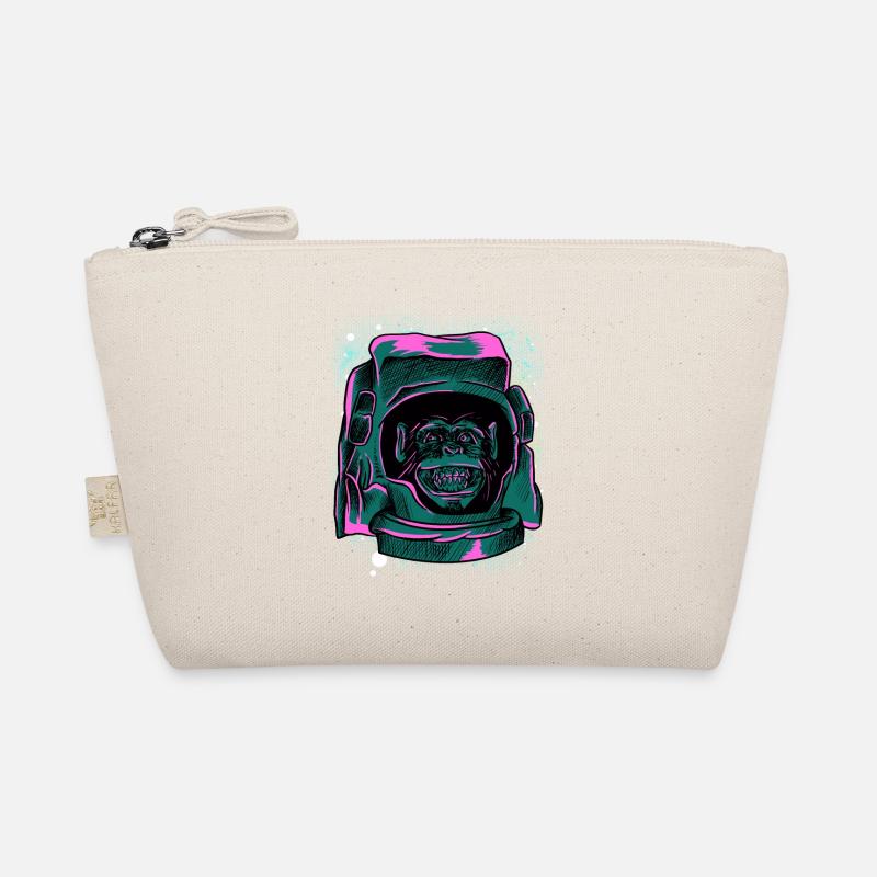 Retro Astronaut Monkey Head T-Shirt - Funny Ape Organic Pouch