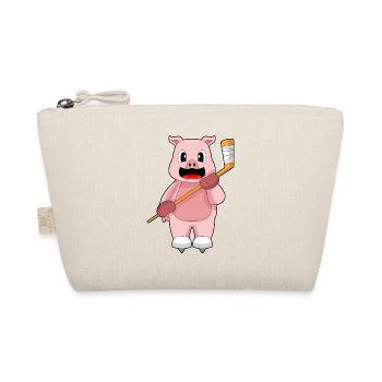 Schwein Eishockey Eishockeyschläger - Bio-Täschchen - Natur - Vorne