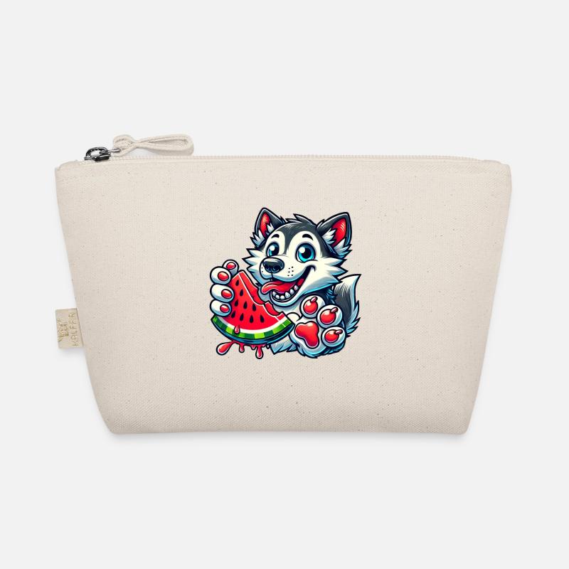 Cooler Husky Hund im Sommer mit Wassermelone Comic Bio-Täschchen