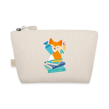 Fox with school cone on pile of books school enrollment - Organic Pouch - nature - Front