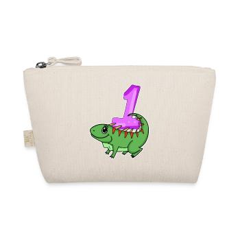 1 Jahr alt - Einschulung - Iguana Motiv - Zahl 1 - Bio-Täschchen - Natur - Vorne