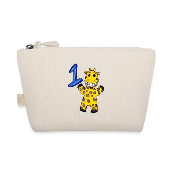 1 Jahr alt - Einschulung - Giraffe Motiv - Zahl 1 - Bio-Täschchen - Natur - Vorne