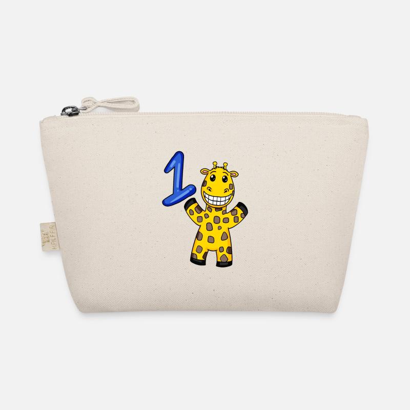 1 Jahr alt - Einschulung - Giraffe Motiv - Zahl 1 - Bio-Täschchen - Natur
