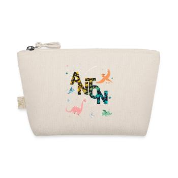 ANTON - Beautiful boy name with dinosaur - Organic Pouch - nature - Front