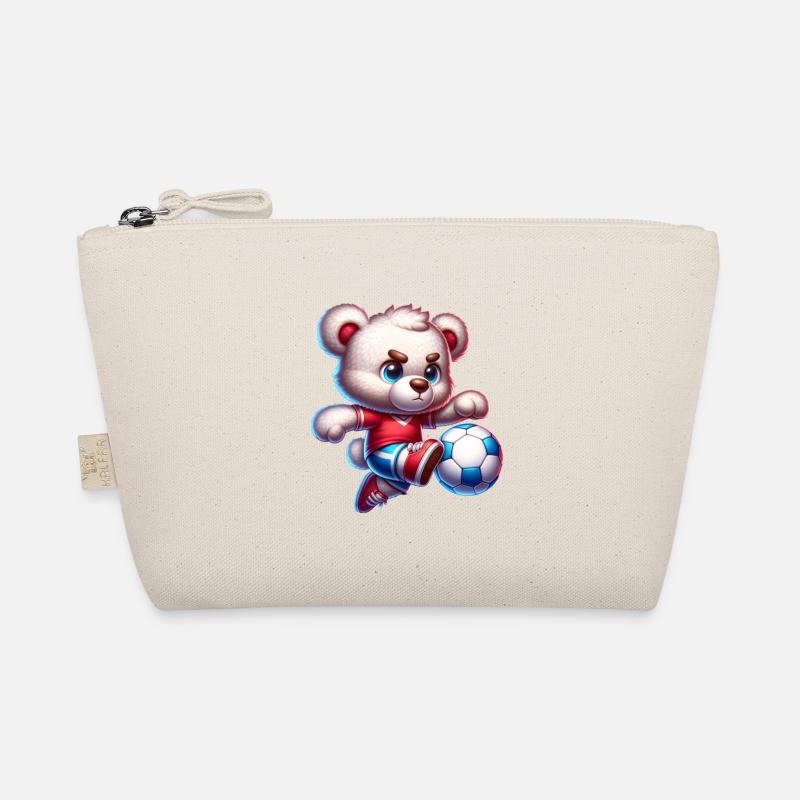 Cute Teddy Bear Playing Soccer Comic Character Kids - Organic Pouch - nature