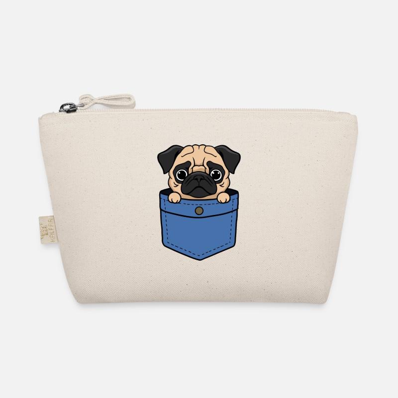 Süßer Kawaii Mops Hund in der Hemdtasche - Bio-Täschchen - Natur