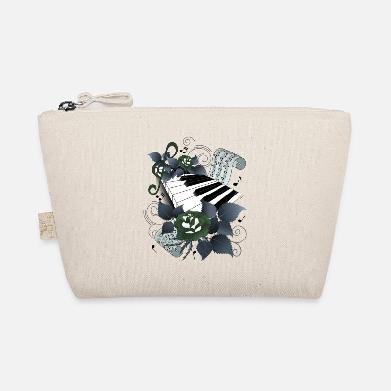 Klavier mit Rosen graublau - Bio-Täschchen - Natur
