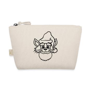 Santa Claus Cat Winter Christmas Hat Head - Organic Pouch - nature - Front