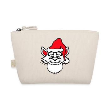 Santa Claus Cat Winter Christmas Hat Head - Organic Pouch - nature - Front