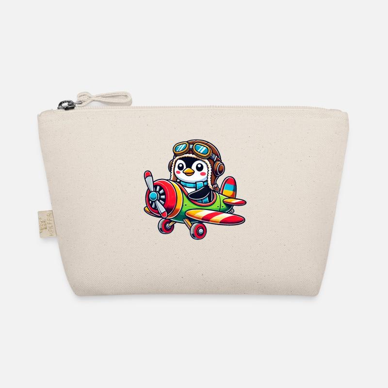 Pinguin Pilot Flugschein Flugzeug Propellermaschin Bio-Täschchen