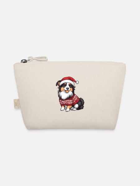 Border Collie Hund Weihnachten - Bio-Täschchen - Natur - Vorne