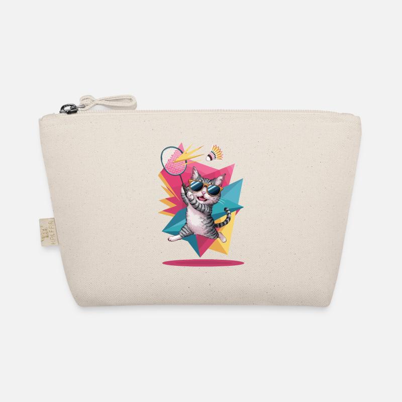 Cool cat with sunglasses doing badminton Organic Pouch