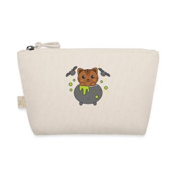 Cat Happy Halloween Witch's Cauldron Bat - Organic Pouch - nature - Front