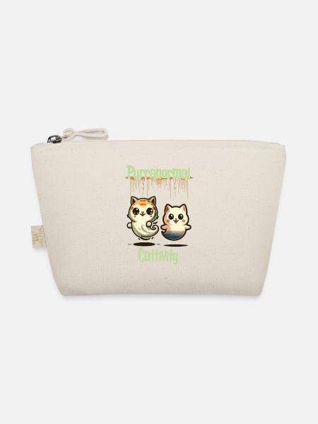 Funny Halloween Outfit with Cute Ghosts Cats - Organic Pouch - nature - Front