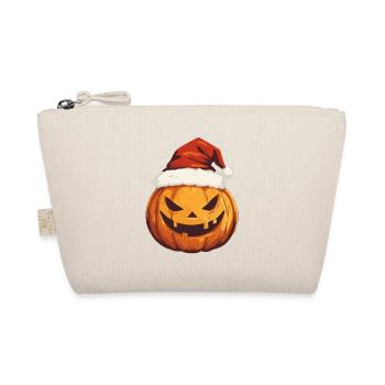 Halloween Geschenk Kürbis mit Weihnachtsmütze Deko - Bio-Täschchen - Natur - Vorne