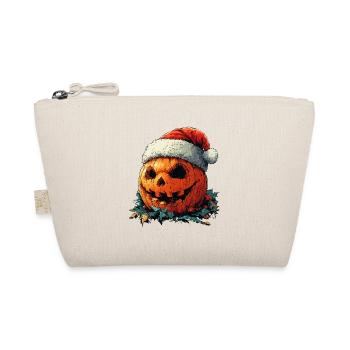 Halloween Geschenk Kürbis mit Weihnachtsmütze Deko - Bio-Täschchen - Natur - Vorne