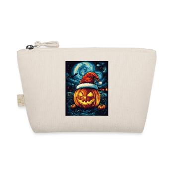 Halloween Geschenk Kürbis mit Weihnachtsmütze Deko - Bio-Täschchen - Natur - Vorne