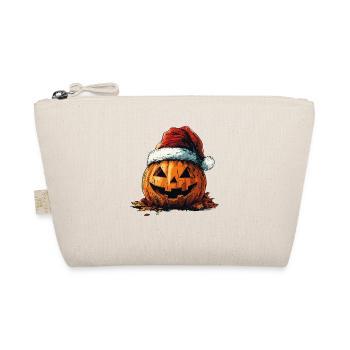 Halloween Geschenk Kürbis mit Weihnachtsmütze Deko - Bio-Täschchen - Natur - Vorne