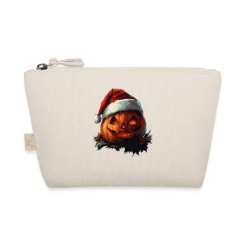 Halloween Geschenk Kürbis mit Weihnachtsmütze Deko - Bio-Täschchen - Natur - Vorne