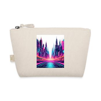 Neon Futuristic Cityscape – Sci-Fi Cyberpunk Art - Organic Pouch - nature - Front