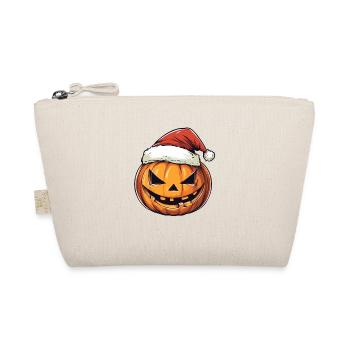 Halloween Geschenk Kürbis mit Weihnachtsmütze Deko - Bio-Täschchen - Natur - Vorne