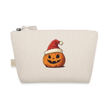 Halloween Geschenk Kürbis mit Weihnachtsmütze Deko - Bio-Täschchen - Natur - Vorne