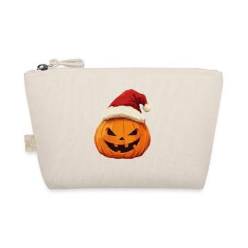 Halloween Geschenk Kürbis mit Weihnachtsmütze Deko - Bio-Täschchen - Natur - Vorne
