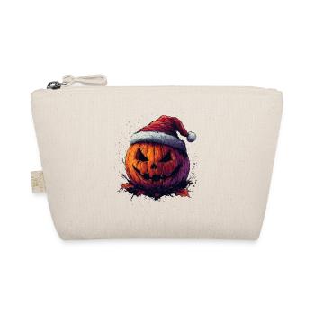 Halloween Geschenk Kürbis mit Weihnachtsmütze Deko - Bio-Täschchen - Natur - Vorne