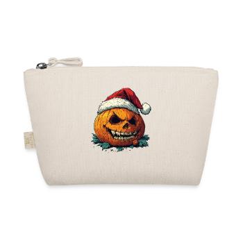 Halloween Geschenk Kürbis mit Weihnachtsmütze Deko - Bio-Täschchen - Natur - Vorne