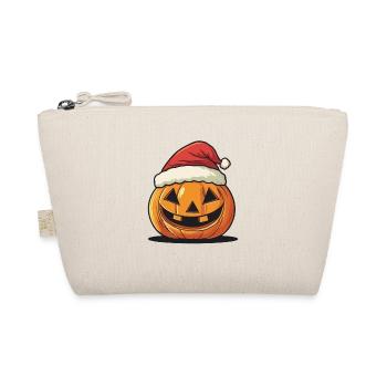 Halloween Geschenk Kürbis mit Weihnachtsmütze Deko - Bio-Täschchen - Natur - Vorne