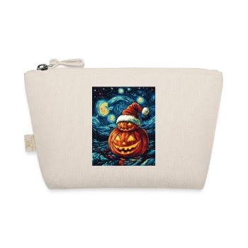 Halloween Geschenk Kürbis mit Weihnachtsmütze Deko - Bio-Täschchen - Natur - Vorne