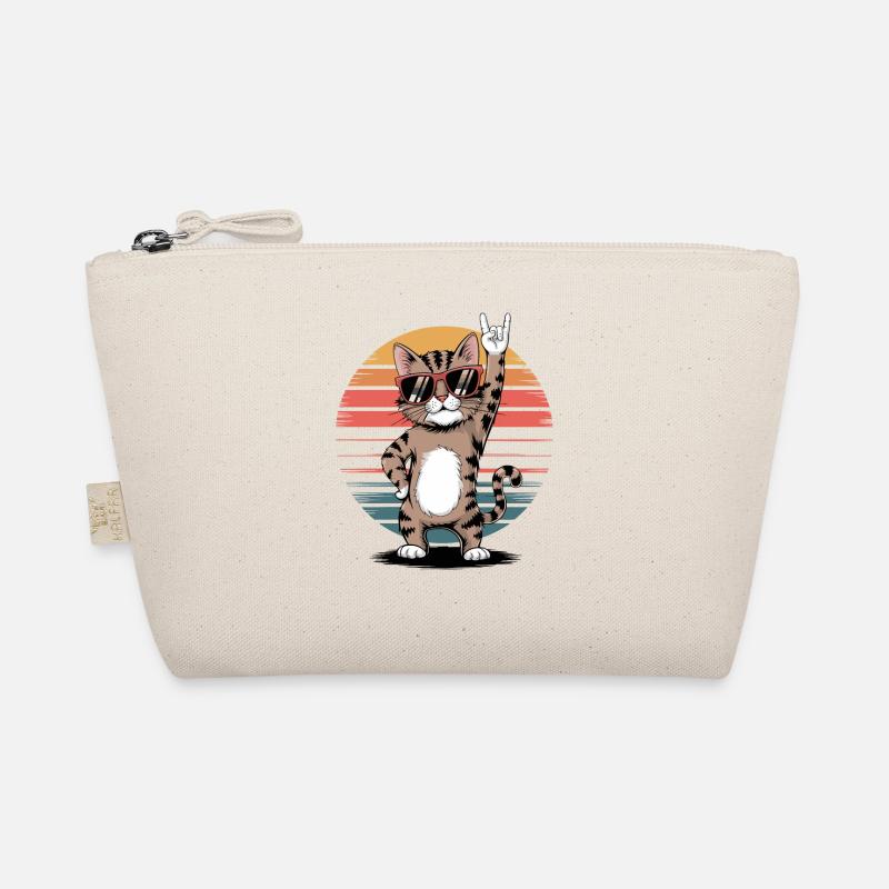 Coole Katze Mit Sonnenbrille Rockt Den Retro Look - Bio-Täschchen - Natur