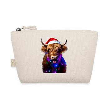 Schottische Highland-Kuh mit Weihnachtsbeleuchtung Weihnachten - Bio-Täschchen - Natur - Vorne