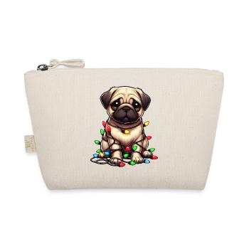Mops Weihnachten Lichterkette süß tollpatsch - Bio-Täschchen - Natur - Vorne