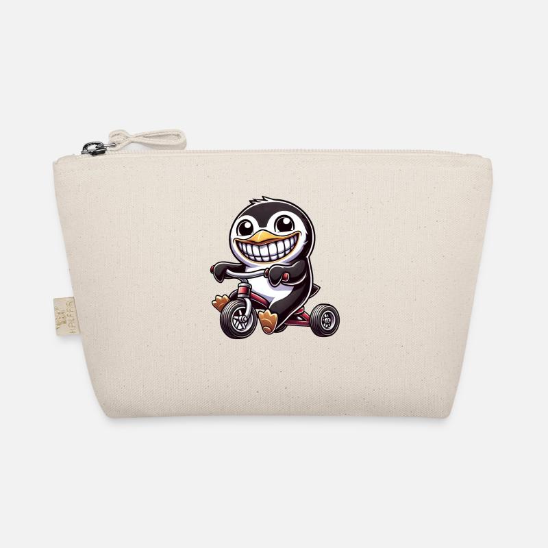 Cheerful penguin on tricycle showing teeth Organic Pouch