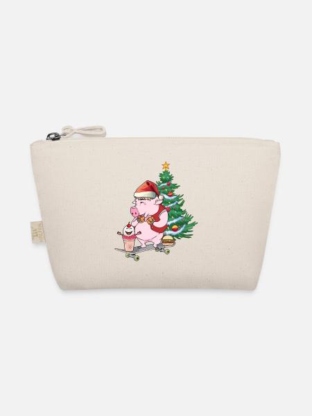 Schwein Bescherung Nikolaus Weihnachten Skater - Bio-Täschchen - Natur - Vorne