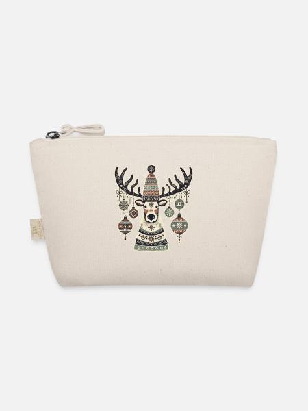 aWeihnachtlicher Hirsch Im Vintage-Cottagecore-Sti - Bio-Täschchen - Natur