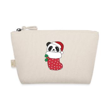 Süße Panda in Weihnachtssocke zu Weihnachten Panda - Bio-Täschchen - Natur - Vorne