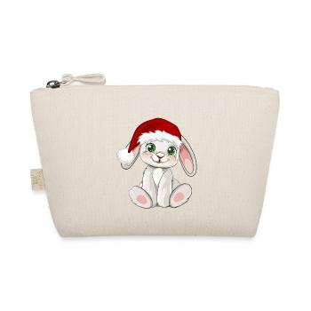 Süßer Hase mit Santa Mütze Weihnachtsmütze - Bio-Täschchen - Natur - Vorne