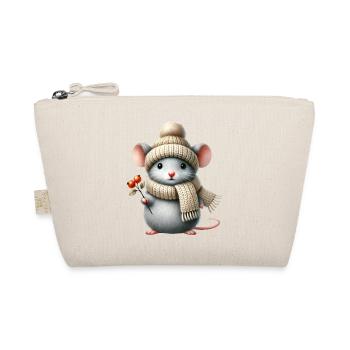 Cute mouse with a warm knitted hat and scarf - Organic Pouch - nature - Front