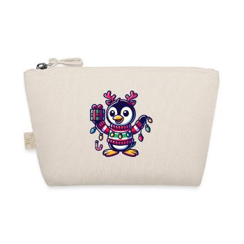 Cheerful penguin with Christmas lights - Organic Pouch - nature - Front